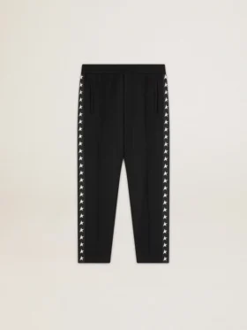 Men's black joggers with white stars on the sides