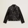 Men’s black leather biker jacket with glossy effect