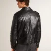 Men’s black leather biker jacket with glossy effect