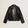 Men’s black leather biker jacket with glossy effect