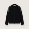 Men's black merino wool jacket with leather patches