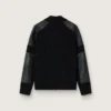 Men's black merino wool jacket with leather patches