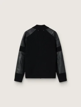 Men’s black merino wool jacket with leather patches