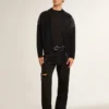 Men's black merino wool jacket with leather patches