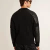 Men's black merino wool jacket with leather patches