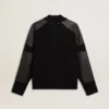 Men's black merino wool jacket with leather patches