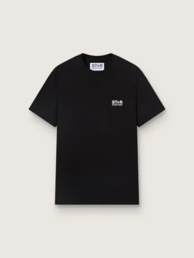 Men's black T-shirt with contrasting white logo and star