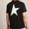 Men's black T-shirt with contrasting white logo and star