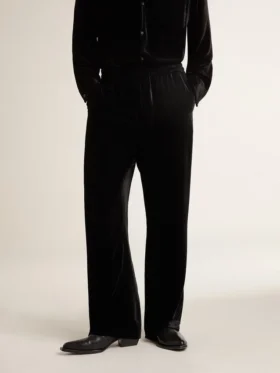 Men’s black velvet effect pants