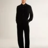 Men's black velvet effect pants