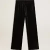 Men's black velvet effect pants
