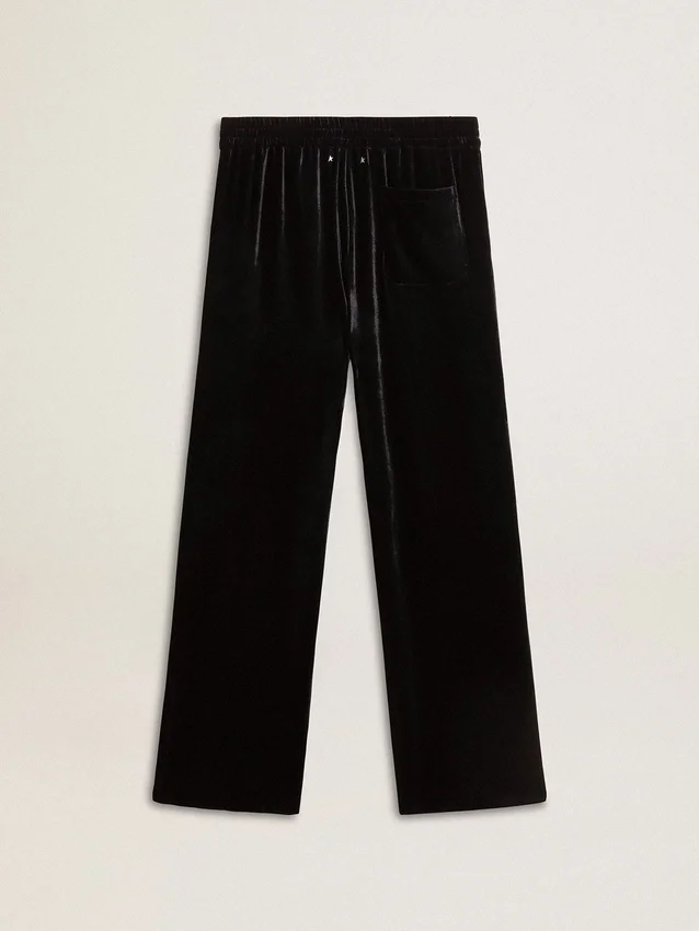 Men's black velvet effect pants