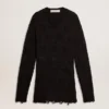 Men's black wool sweater with a distressed effect