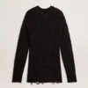 Men's black wool sweater with a distressed effect