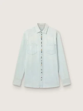 Men's bleached denim shirt with hammered studs