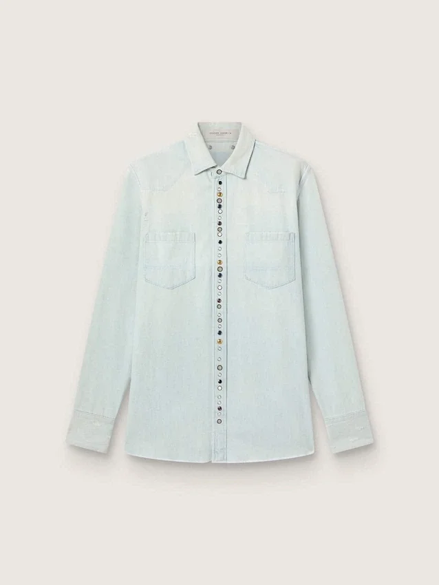 Men's bleached denim shirt with hammered studs