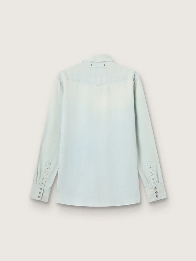 Men's bleached denim shirt with hammered studs