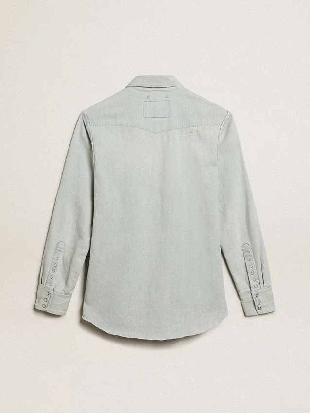 Men's bleached denim shirt with hammered studs
