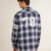Men's blue 3D checkered shirt with print on the back
