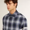 Men's blue 3D checkered shirt with print on the back