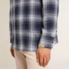 Men's blue 3D checkered shirt with print on the back