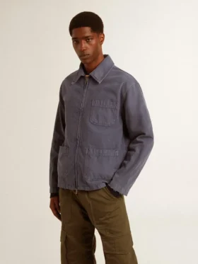 Men’s blue jacket in denim cotton with distressed treatment