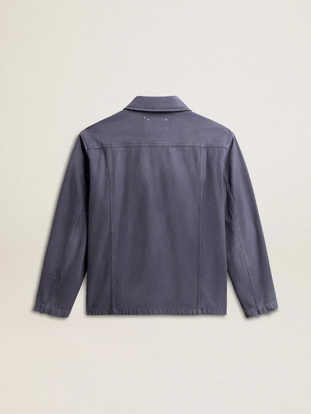 Men's blue jacket in denim cotton with distressed treatment