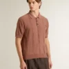 Men's brick-colored polo with embroidered logo.