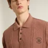 Men's brick-colored polo with embroidered logo.
