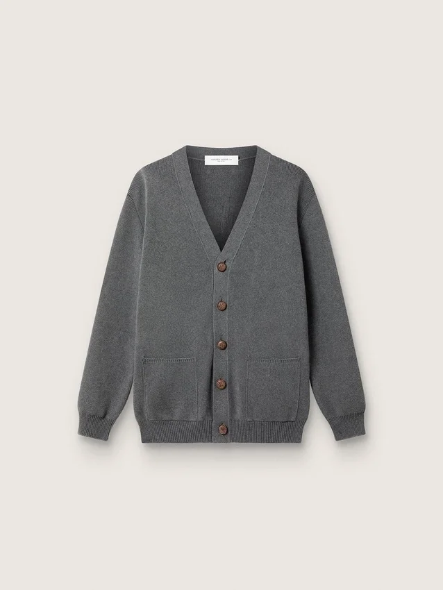 Men's cardigan in mélange gray cotton with logo on the back