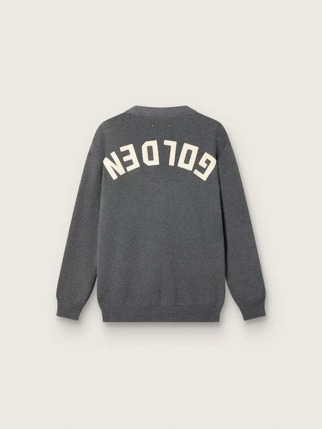 Men's cardigan in mélange gray cotton with logo on the back