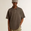 Men's cotton polo shirt in anthracite gray with embroidery