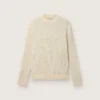 Men's crew-neck sweater in white merino wool with all-over crystals
