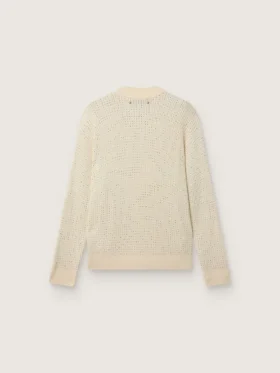 Men’s crew-neck sweater in white merino wool with all-over crystals
