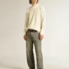 Men's crew-neck sweater in white merino wool with all-over crystals
