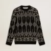 Men’s crew neck wool blend sweater with jacquard argyle design