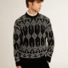 Men’s crew neck wool blend sweater with jacquard argyle design