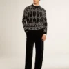 Men’s crew neck wool blend sweater with jacquard argyle design