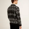 Men’s crew neck wool blend sweater with jacquard argyle design