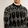 Men’s crew neck wool blend sweater with jacquard argyle design