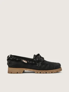Men's Cruise loafers in black waxed suede with black hiking laces