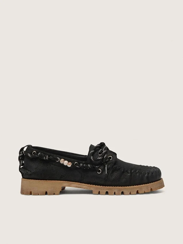 Men's Cruise loafers in black waxed suede with black hiking laces