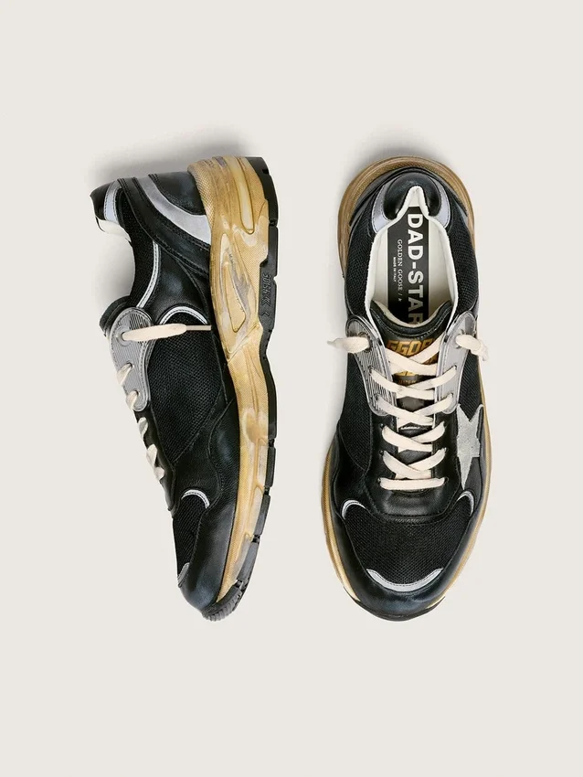 Men’s Dad-Star in black and silver mesh and nappa with ice-gray star