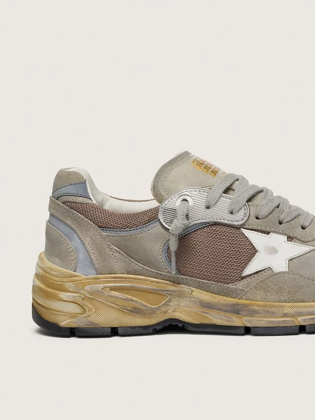 Men's Dad-Star in dove-gray suede and silver mesh with white leather star and suede heel tab