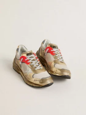 Men’s Dad-Star in mesh and gold foiled leather with white leather star