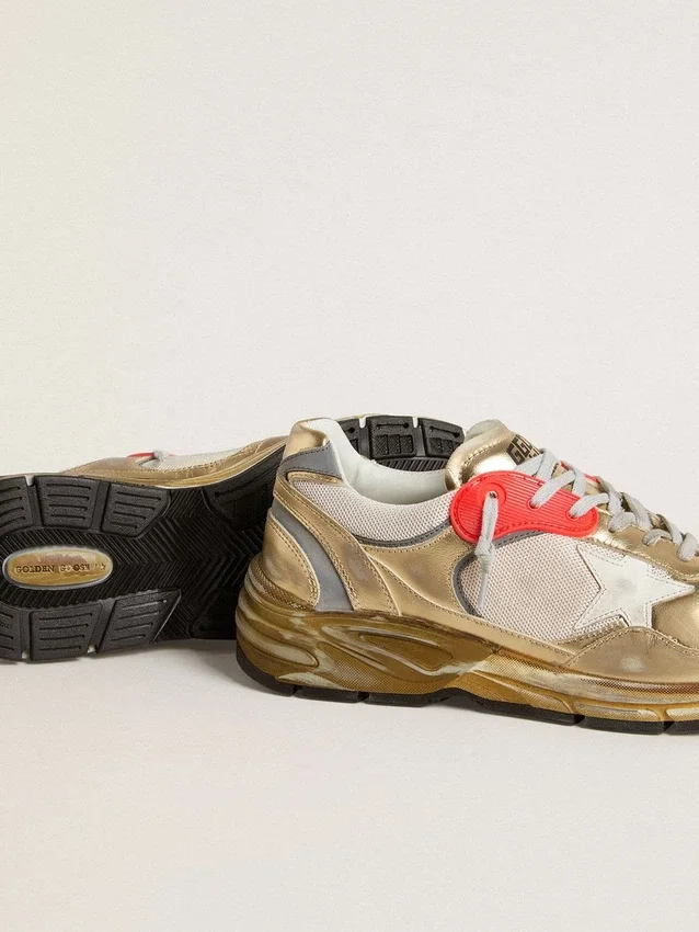 Men's Dad-Star in mesh and gold foiled leather with white leather star