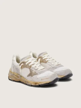 Men’s Dad-Star in mesh and white suede with gold foiled leather star