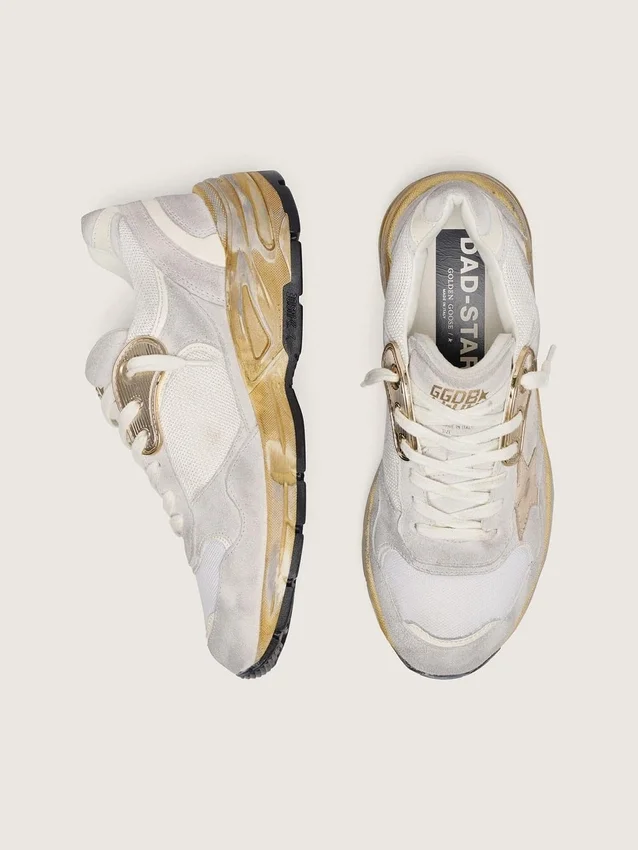 Men's Dad-Star in mesh and white suede with gold foiled leather star