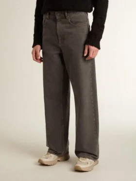 Men’s dark gray jeans in twist crease-wash denim