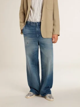Men’s denim chinos with distressed details